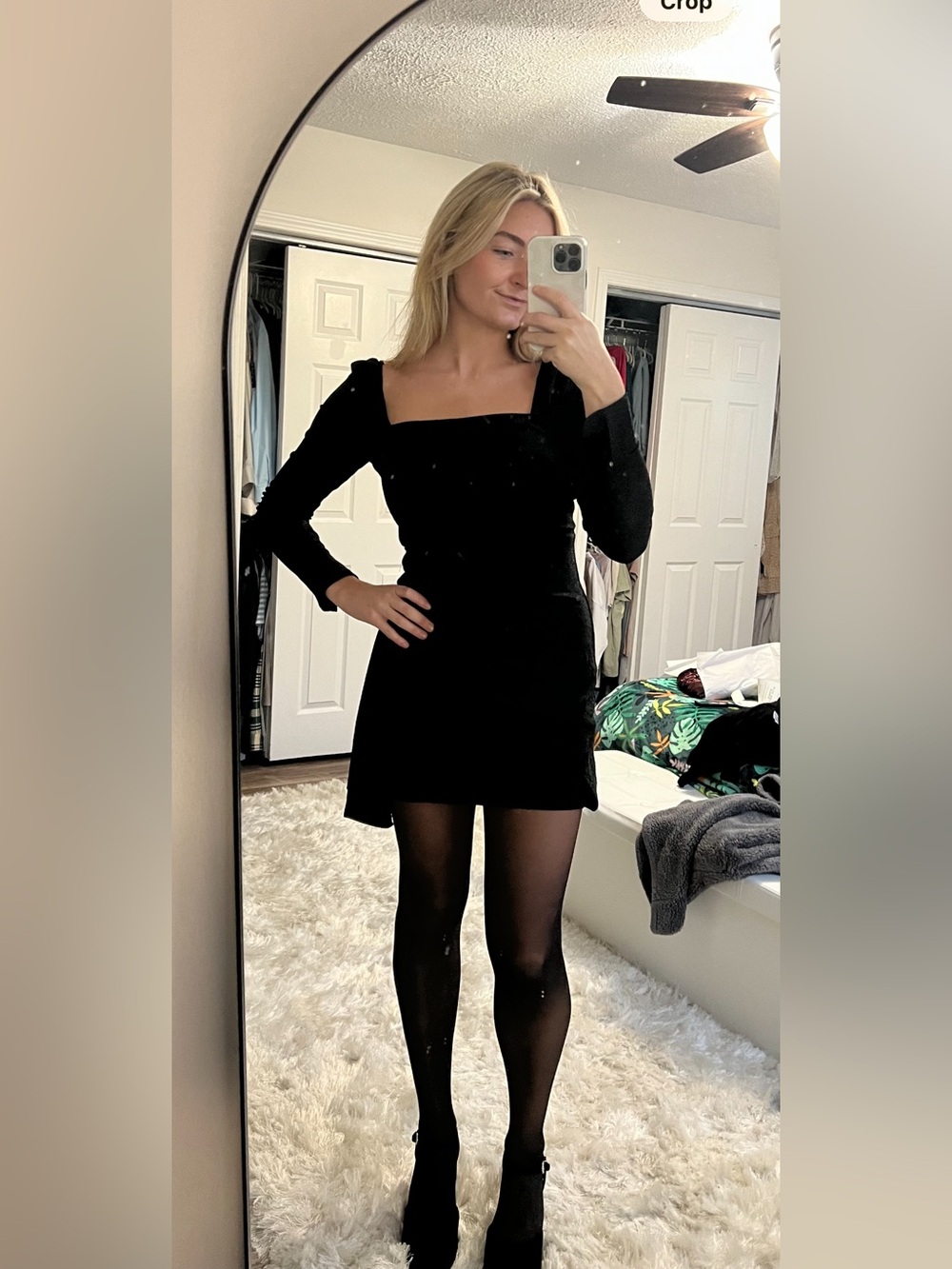 Black shimmer mini dress- long sleeve